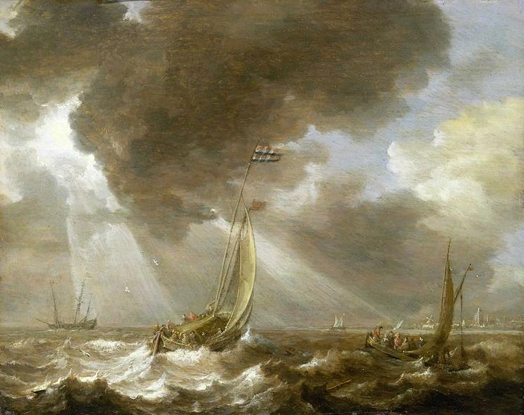 Bonaventura Peeters Dutch Ferry Boats in a Fresh Breeze oil painting image